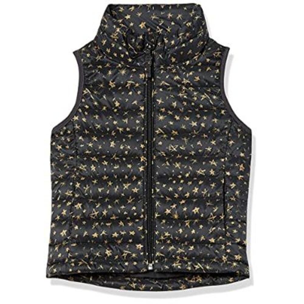 New Amazon Essentials Girls Black Star Full Zip Puffer Vest Youth Size Large